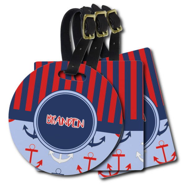 Custom Classic Anchor & Stripes Plastic Luggage Tag (Personalized)