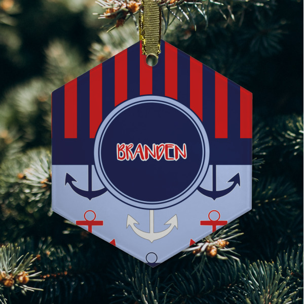 Custom Design - Frosted Glass Ornament - Hexagon (Lifestyle)