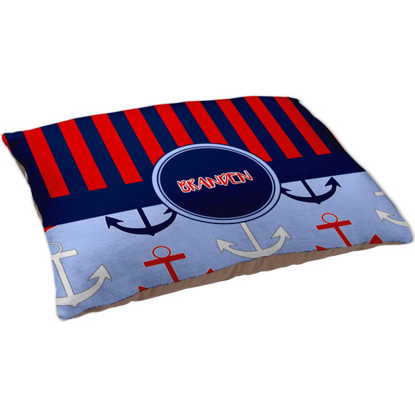 Custom Classic Anchor & Stripes Dog Bed - Large w/ Name or Text