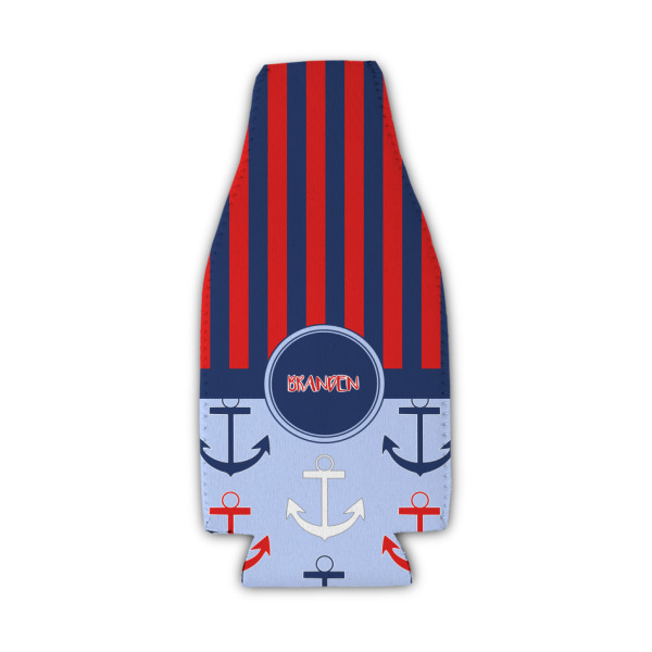 Custom Classic Anchor & Stripes Zipper Bottle Cooler (Personalized)