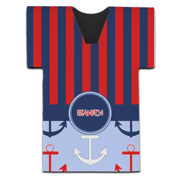 Custom Classic Anchor & Stripes Jersey Bottle Cooler (Personalized)