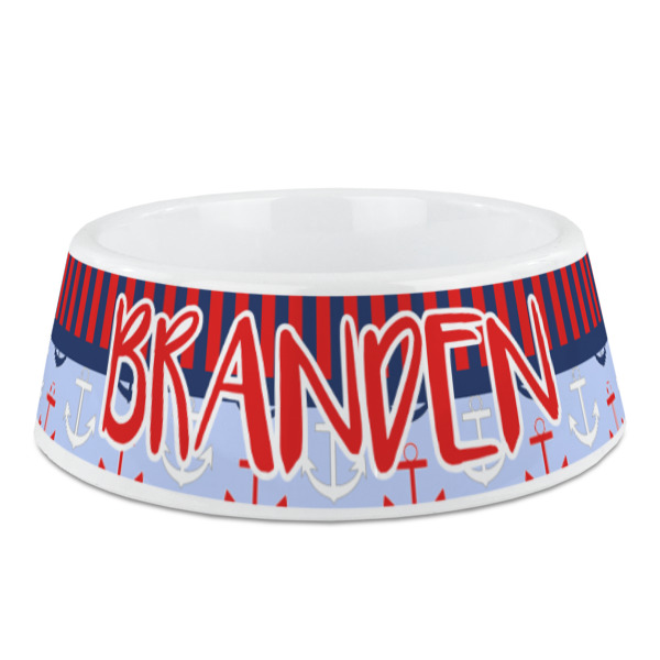 Custom Classic Anchor & Stripes Plastic Dog Bowl (Personalized)