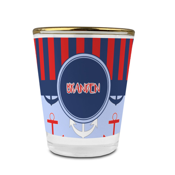 Custom Design - Glass Shot Glass - Gold Rim - Front