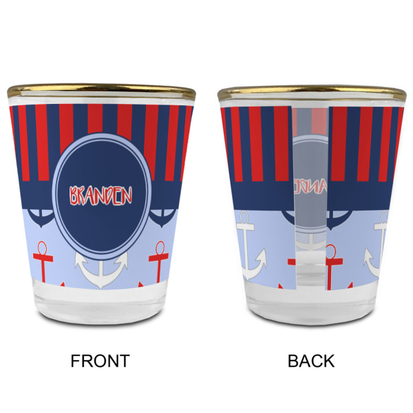 Custom Design - Glass Shot Glass - Gold Rim - Front & Back