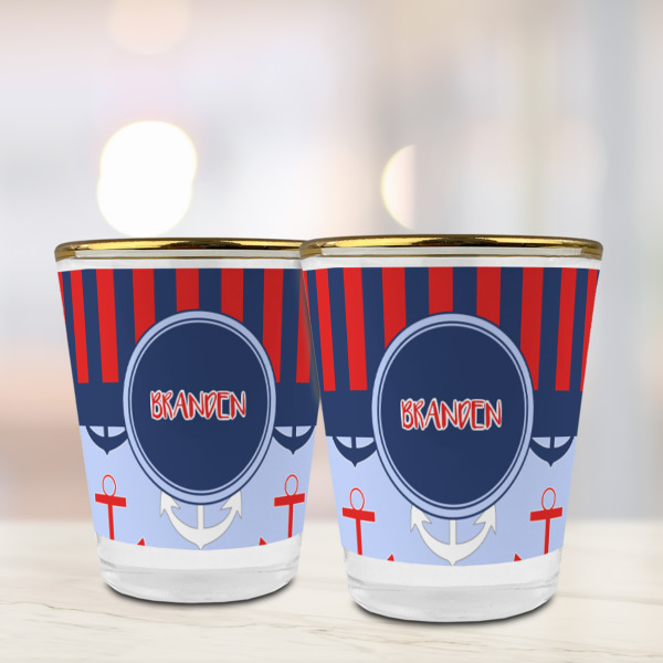 Custom Design - Glass Shot Glass - Gold Rim - Lifestyle