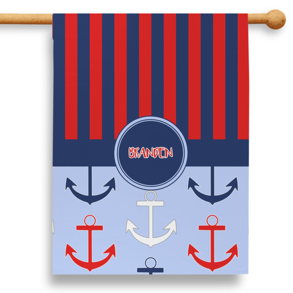 Custom Classic Anchor & Stripes 28" House Flag (Personalized)
