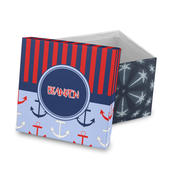 Custom Classic Anchor & Stripes Gift Box with Lid - Canvas Wrapped (Personalized)