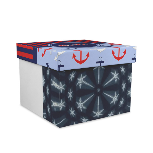 Custom Classic Anchor & Stripes Gift Box with Lid - Canvas Wrapped - Large (Personalized)