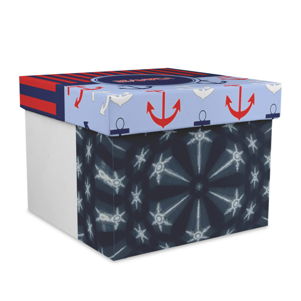 Custom Classic Anchor & Stripes Gift Box with Lid - Canvas Wrapped - X-Large (Personalized)