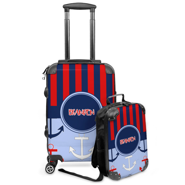 Custom Classic Anchor & Stripes Kids 2-Piece Luggage Set - Suitcase & Backpack (Personalized)