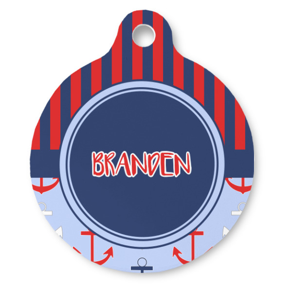 Custom Classic Anchor & Stripes Round Pet ID Tag (Personalized)