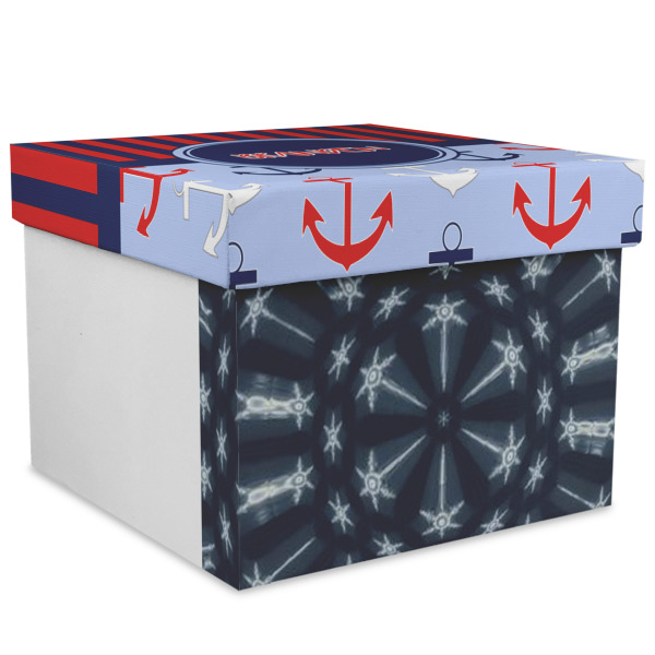 Custom Classic Anchor & Stripes Gift Box with Lid - Canvas Wrapped - XX-Large (Personalized)