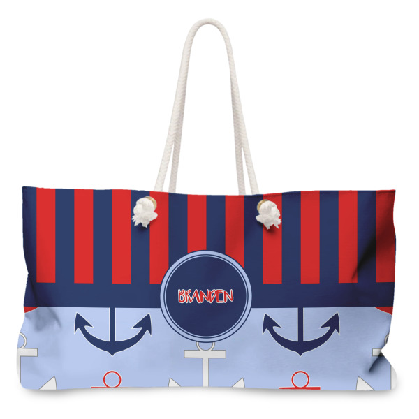Custom Classic Anchor & Stripes Large Tote Bag with Rope Handles (Personalized)