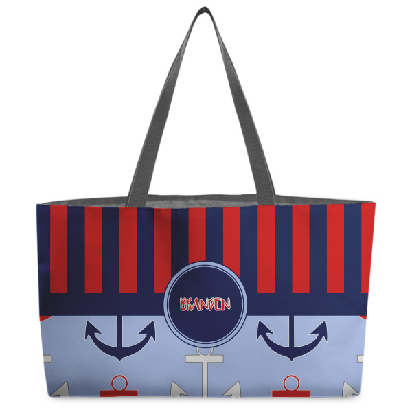 Custom Classic Anchor & Stripes Beach Totes Bag - w/ Black Handles (Personalized)