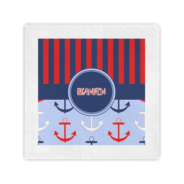 Custom Classic Anchor & Stripes Cocktail Napkins (Personalized)