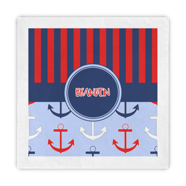 Custom Classic Anchor & Stripes Decorative Paper Napkins (Personalized)