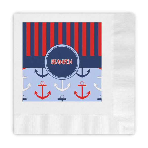 Custom Classic Anchor & Stripes Embossed Decorative Napkins (Personalized)