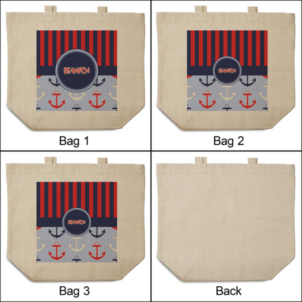Custom Design - 3 Reusable Cotton Grocery Bags - Front & Back View