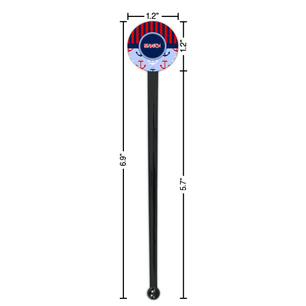 Custom Design - Black Plastic 7" Stir Stick - Round - Dimensions