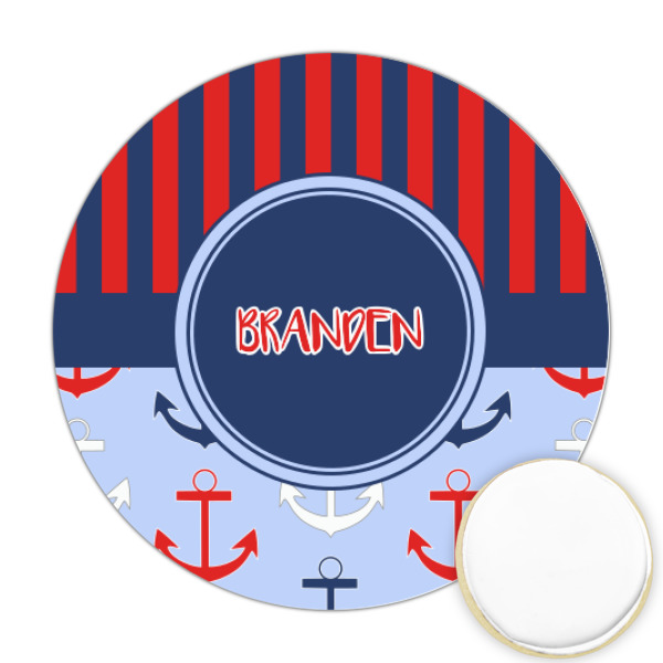 Custom Classic Anchor & Stripes Printed Cookie Topper - Round (Personalized)
