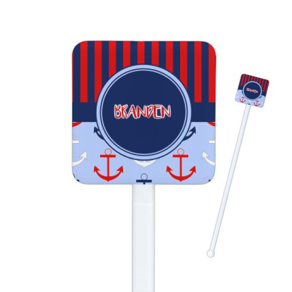 Custom Classic Anchor & Stripes Square Plastic Stir Sticks (Personalized)