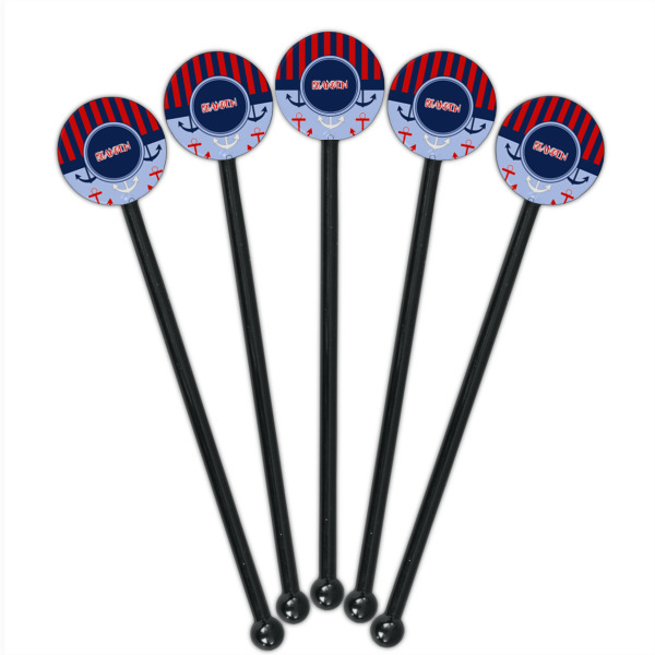 Custom Design - Black Plastic 5.5" Stir Stick - Round - Fan View