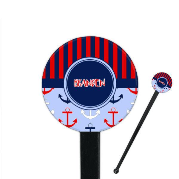 Custom Classic Anchor & Stripes 7" Round Plastic Stir Sticks - Black - Single Sided (Personalized)