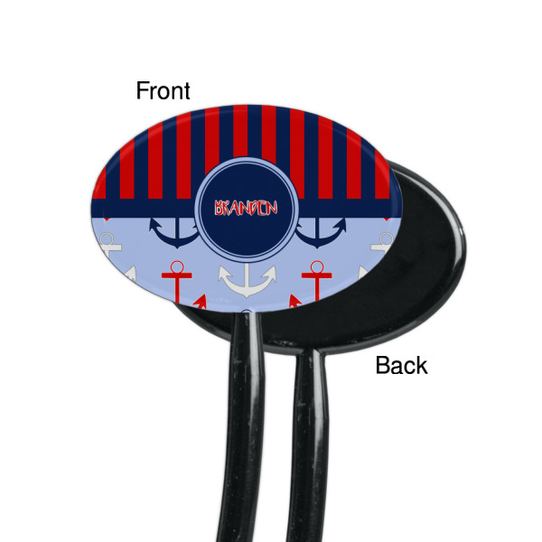 Custom Design - Black Plastic 7" Stir Stick - Single Sided - Oval - Front & Back