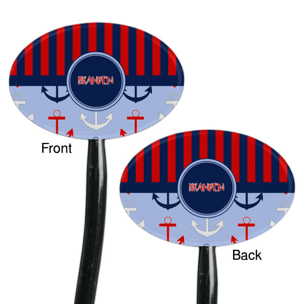 Custom Design - Black Plastic 7" Stir Stick - Double Sided - Oval - Front & Back