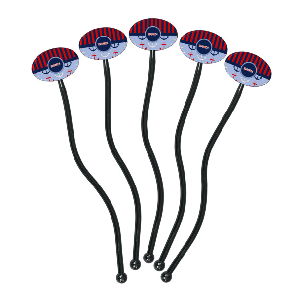 Custom Design - Black Plastic 7" Stir Stick - Oval - Fan