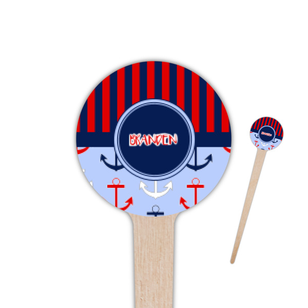 Custom Classic Anchor & Stripes 4" Round Wooden Food Picks - Double Sided (Personalized)