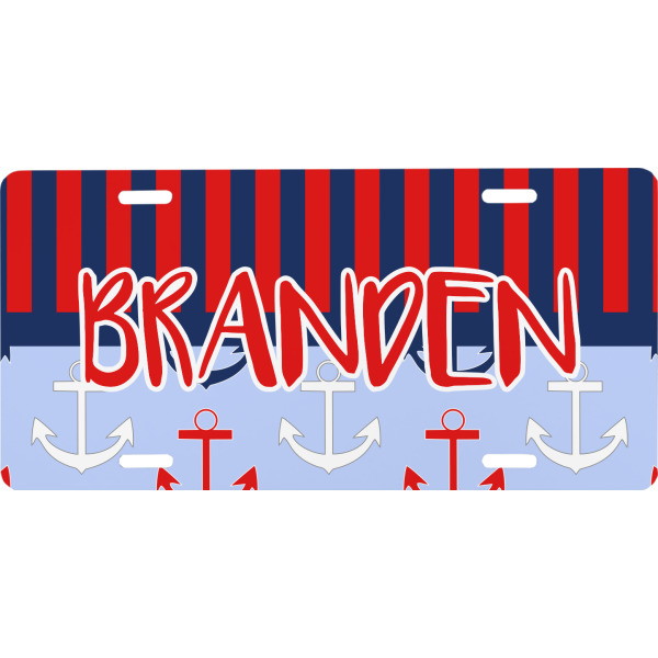 Custom Classic Anchor & Stripes Front License Plate (Personalized)