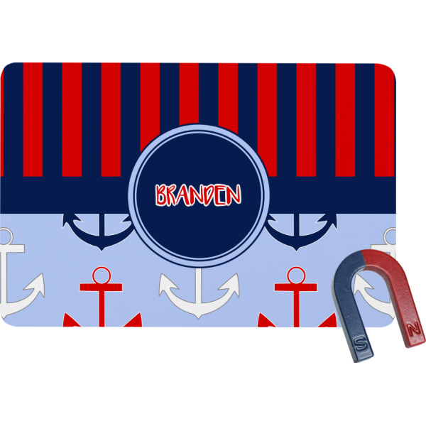Custom Classic Anchor & Stripes Rectangular Fridge Magnet w/ Name or Text