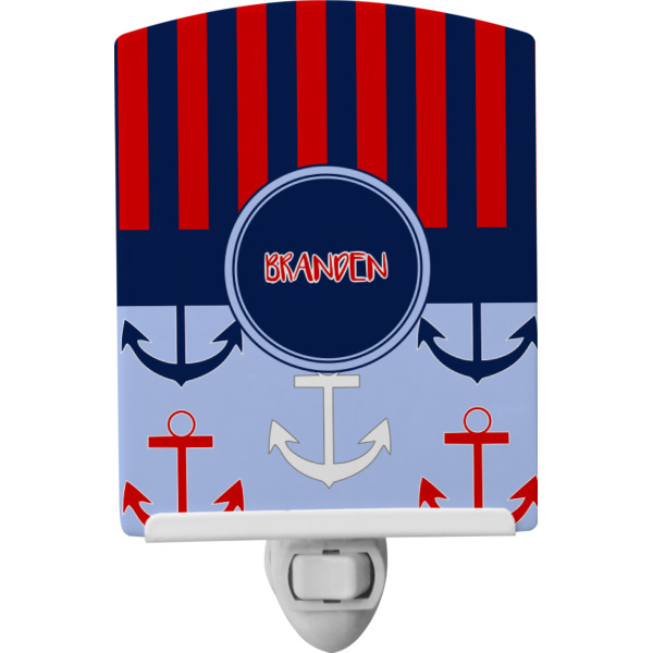 Custom Classic Anchor & Stripes Ceramic Night Light w/ Name or Text