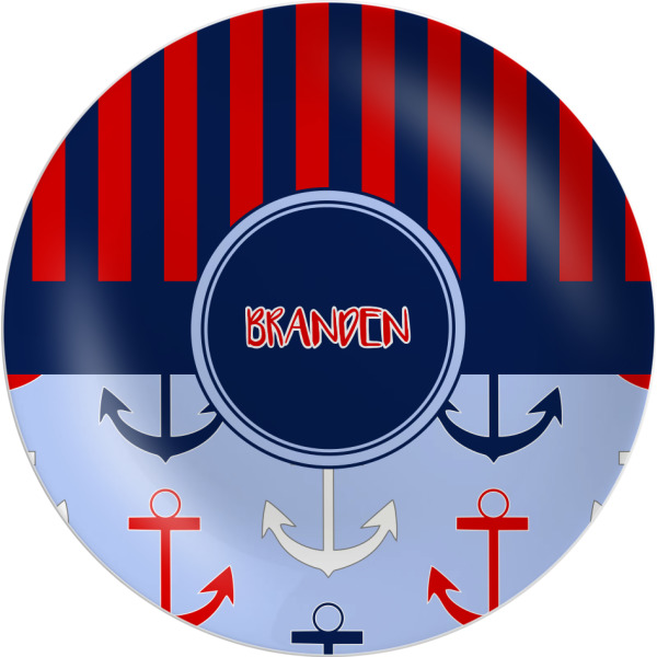 Custom Classic Anchor & Stripes Melamine Plate - 10" (Personalized)