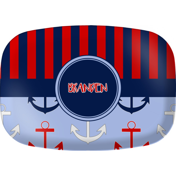 Custom Classic Anchor & Stripes Melamine Platter w/ Name or Text