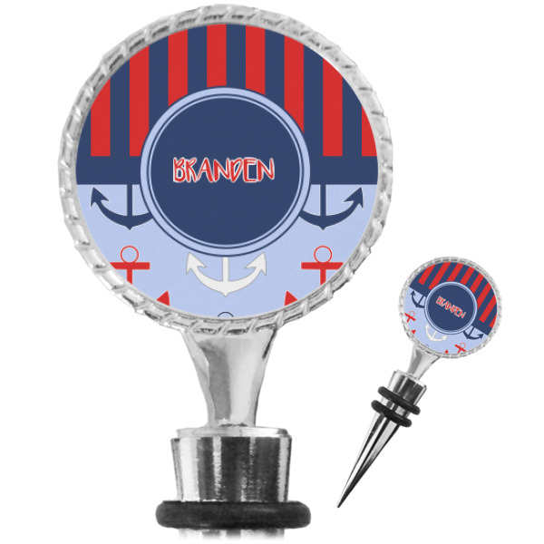 Custom Classic Anchor & Stripes Wine Bottle Stopper (Personalized)