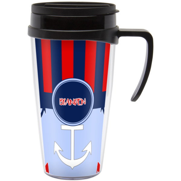 Custom Classic Anchor & Stripes Acrylic Travel Mug with Handle (Personalized)