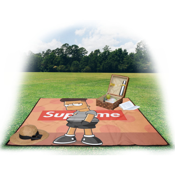 Custom Design - Picnic Blanket - with Basket Hat and Book - in Use