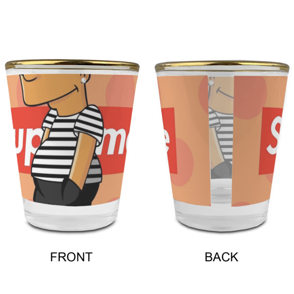 Custom Design - Glass Shot Glass - Gold Rim - Front & Back