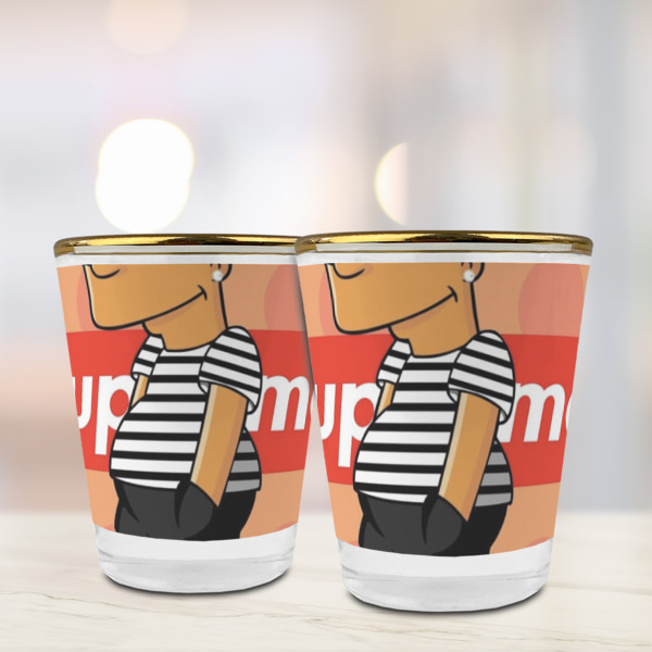 Custom Design - Glass Shot Glass - Gold Rim - Lifestyle