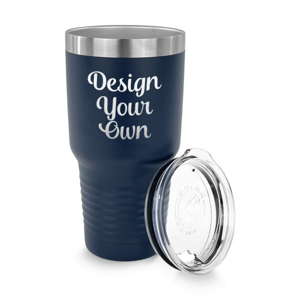 Custom Design - 30 oz Stainless Steel Ringneck Tumblers - Navy - LID OFF