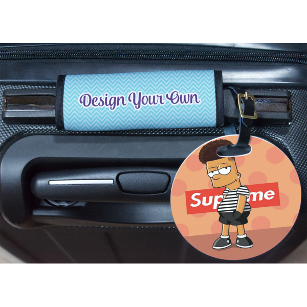 Custom Design - Round Luggage Tag & Handle Wrap - In Context