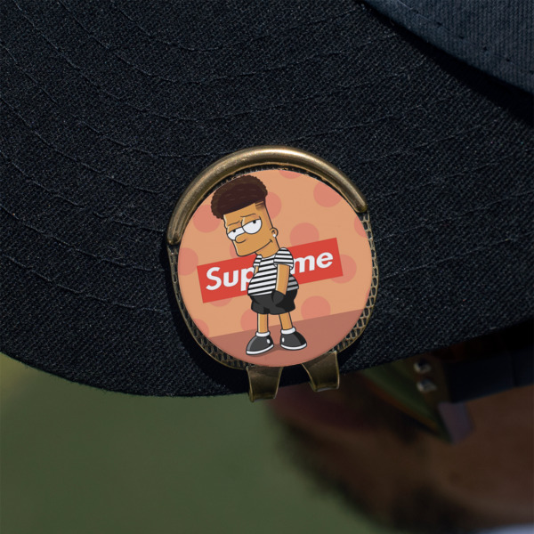 Custom Design - Golf Ball Marker Hat Clip - Gold - On Hat