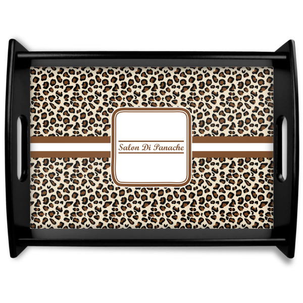 Custom Leopard Print Black Wooden Tray - Large (Personalized)