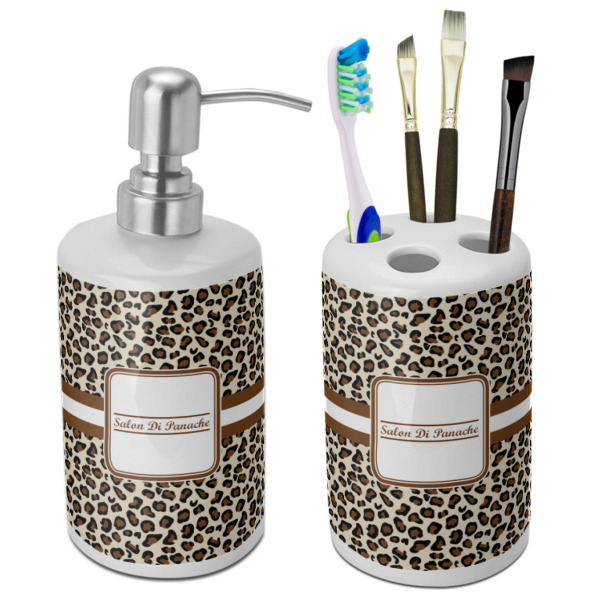 Custom Leopard Print Ceramic Bathroom Accessories Set (Personalized)