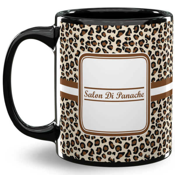 Custom Leopard Print 11 Oz Coffee Mug - Black (Personalized)