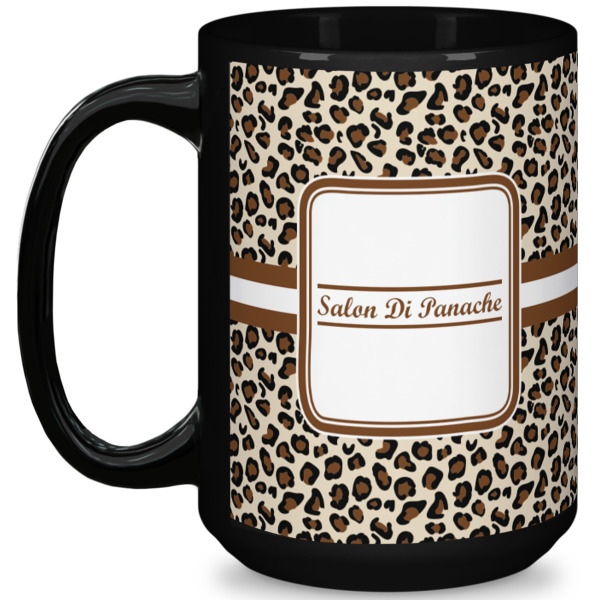 Custom Leopard Print 15 Oz Coffee Mug - Black (Personalized)