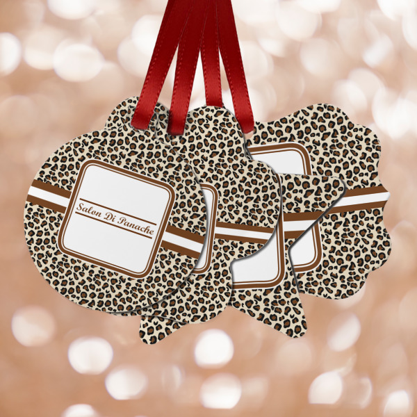 Custom Leopard Print Metal Ornaments - Double Sided w/ Name and Initial