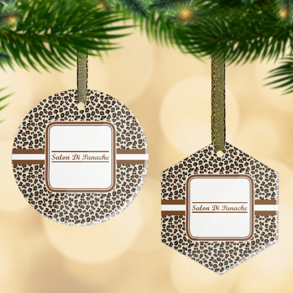 Custom Leopard Print Flat Glass Ornament w/ Name and Initial